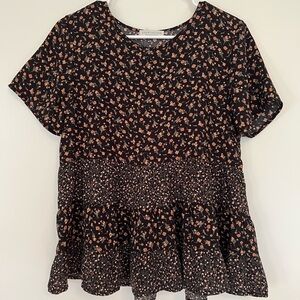 Paper Crane Black and Orange Floral Blouse
